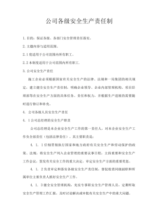 公司各级安全生产责任制