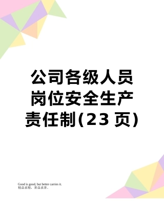 公司各级人员岗位安全生产责任制