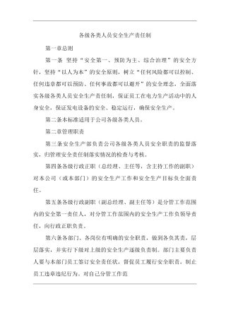公司各级各类人员安全生产责任制