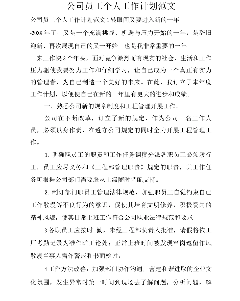 公司员工个人工作计划范文_第1页