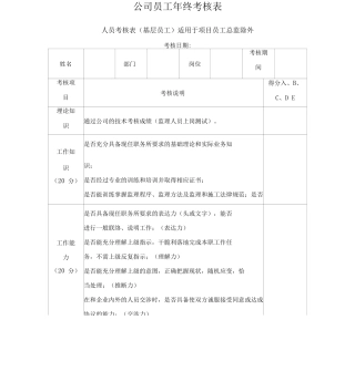 公司员工年终考核表