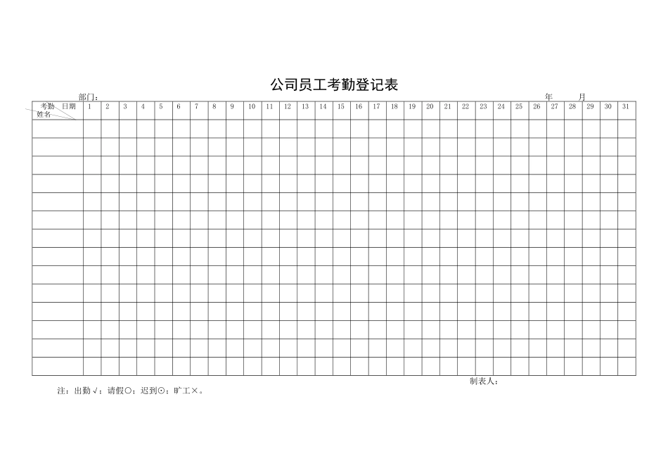 公司员工考勤登记表_第1页