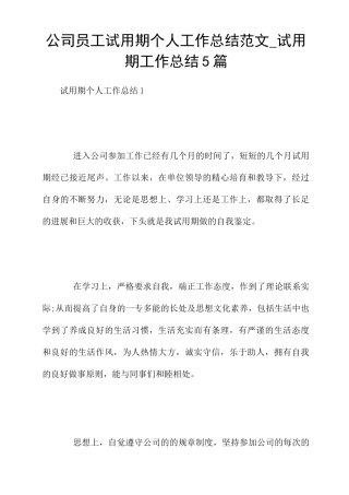 公司员工试用期个人工作总结范文-试用期工作总结5篇