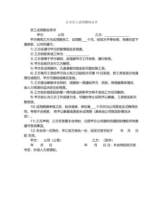 公司员工试用期协议书