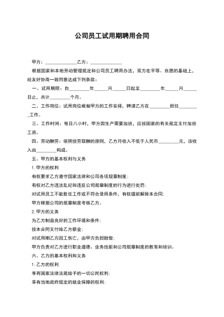 公司员工试用期聘用合同