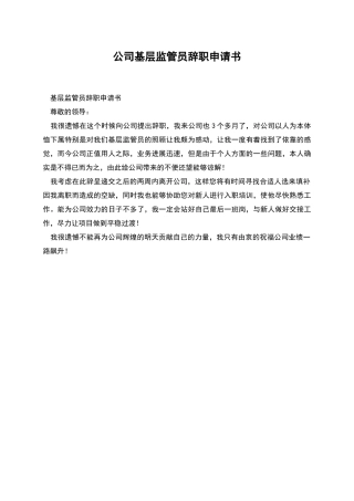 公司基层监管员辞职申请书