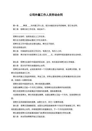 公司外籍工作人员劳动合同