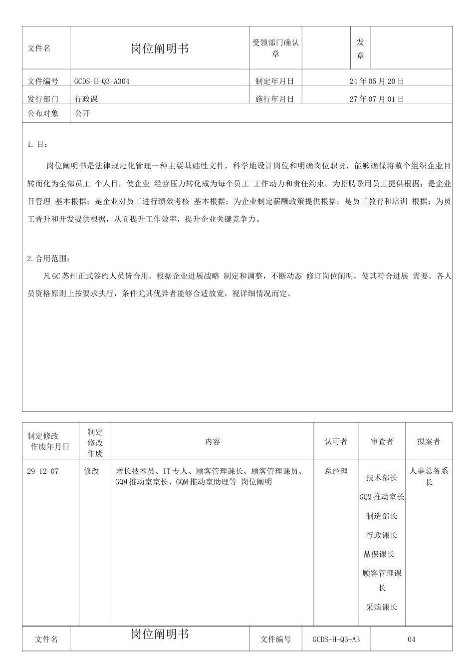 公司岗位说明书_第1页