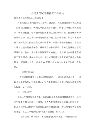 公司文员试用期转正工作总结