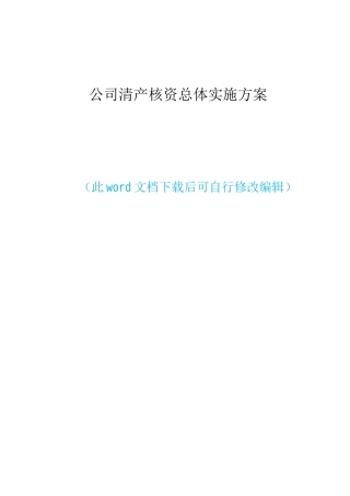 公司清产核资总体实施方案
