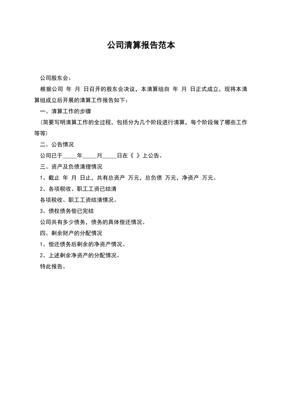 公司清算报告范本_第1页
