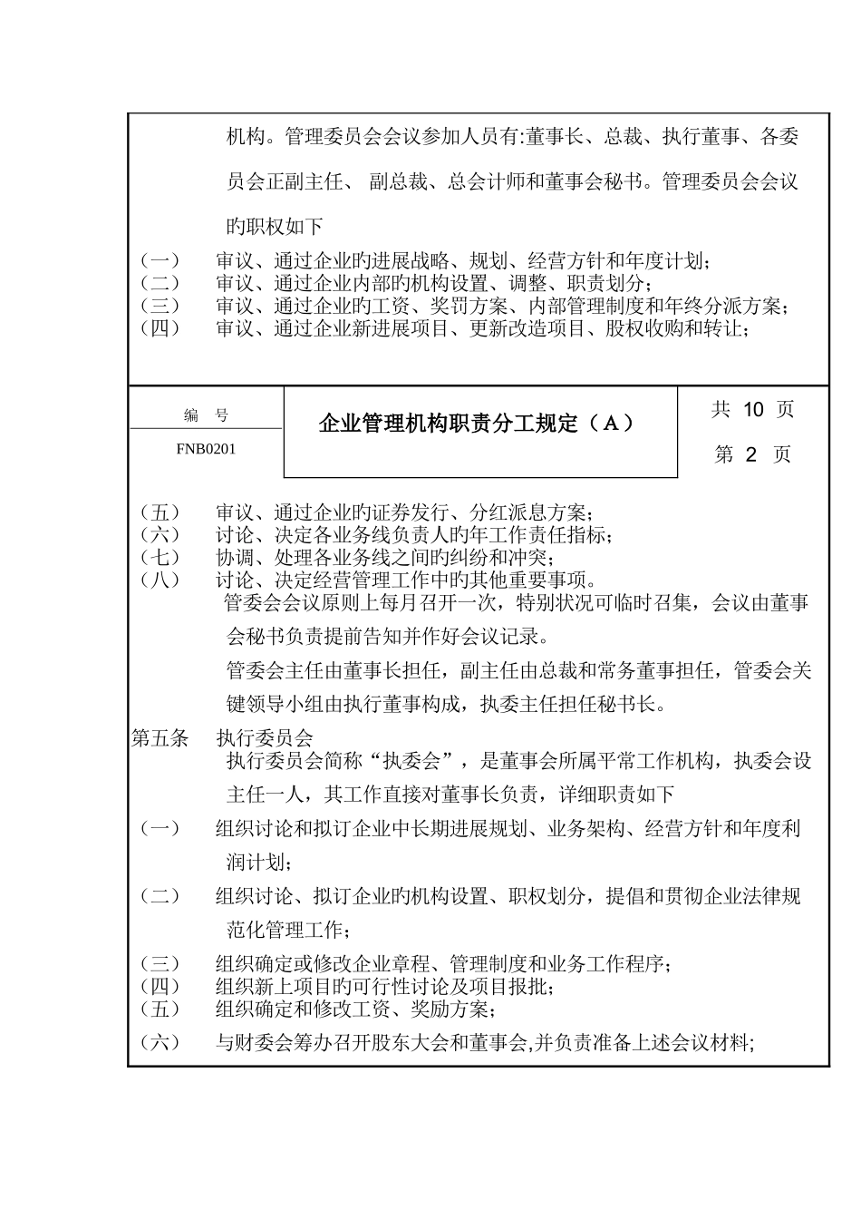公司管理制度机构职责分工规定_第2页