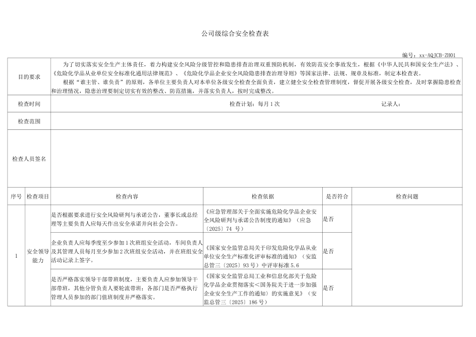 公司级综合安全检查表_第1页