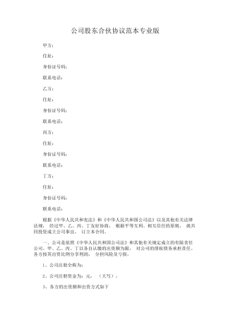 公司股东合伙协议专业版