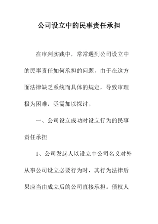 公司设立中的民事责任承担