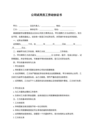 公司试用员工劳动协议书