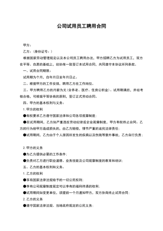 公司试用员工聘用合同