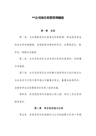 公司项目投资管理制度
