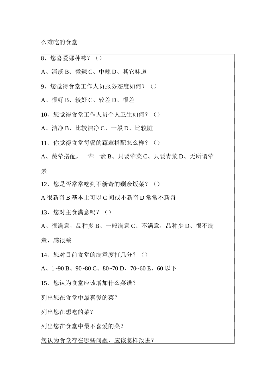 公司食堂问卷调查表_第2页