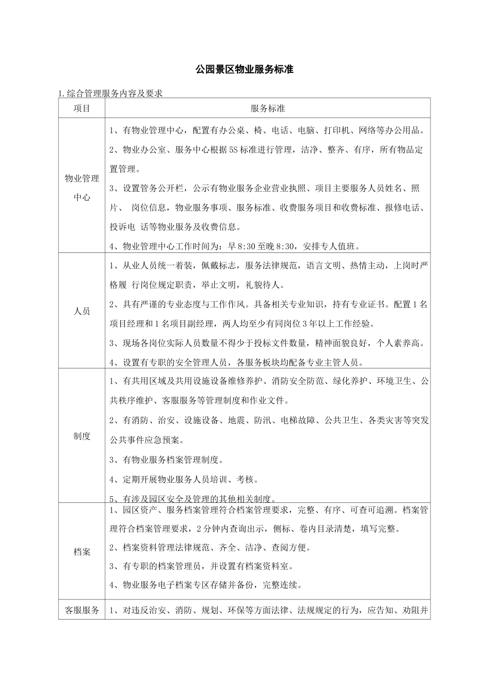 公园景区物业服务标准_第1页