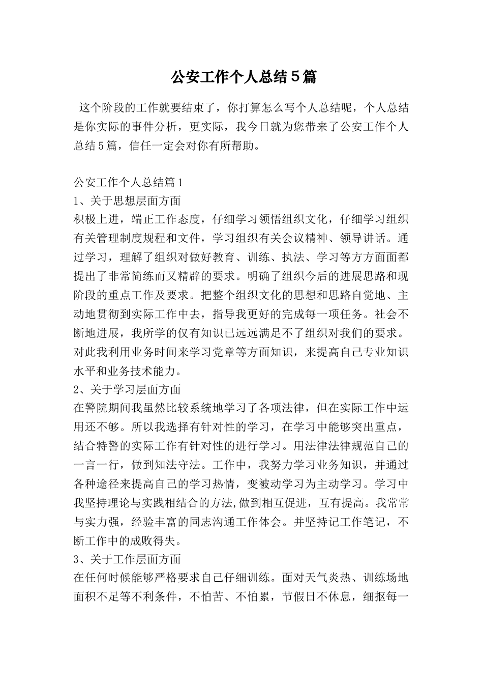 公安工作个人总结5篇_第1页