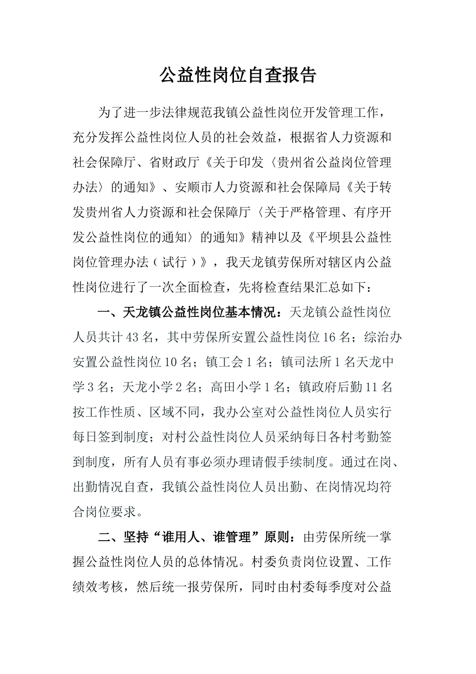 公益性岗位自查报告_第1页