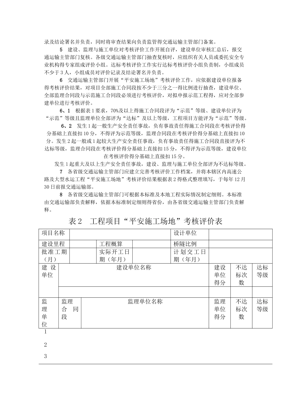 公路水运工程“平安工地”考核评价标准及表格_第2页