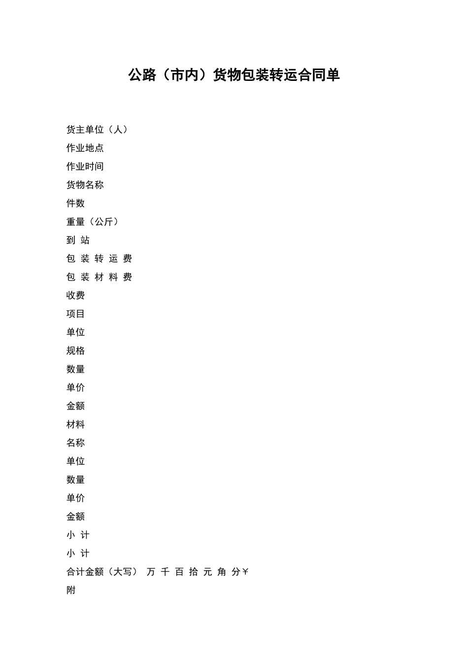 公路货物包装转运合同单-1_第1页