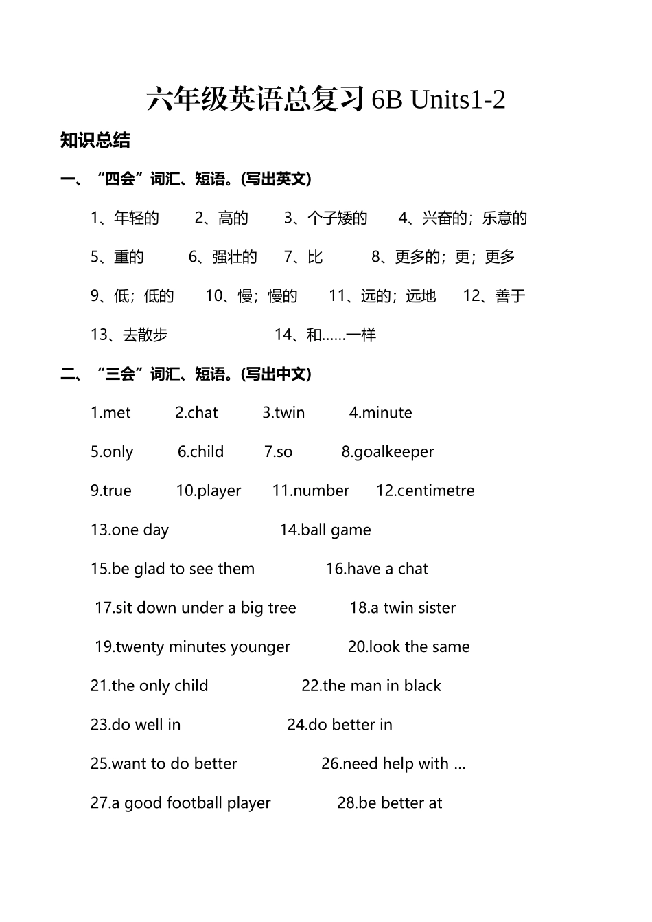 六年级英语总复习6BUnits1-2_第2页