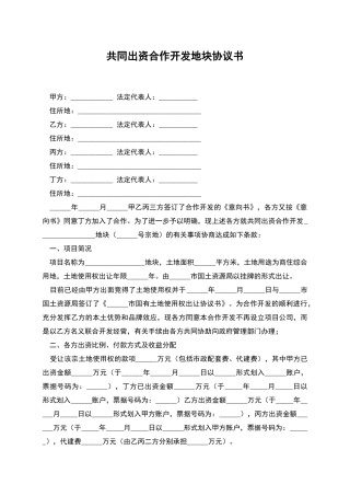 共同出资合作开发地块协议书