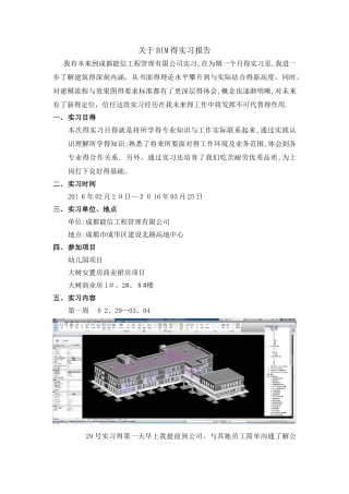 关于BIM毕业实习报告