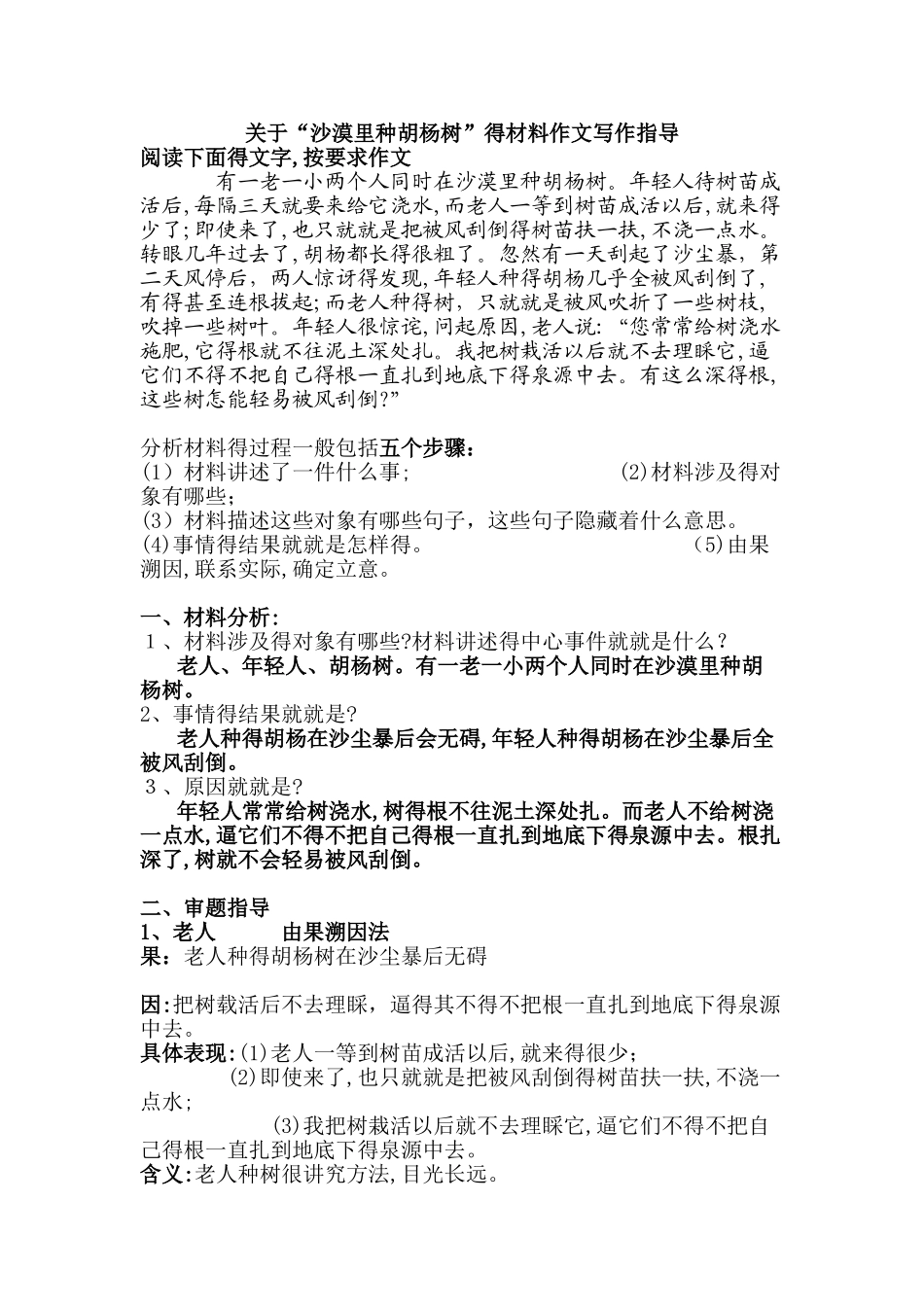 关于“沙漠里种胡杨树”的材料作文写作指导_第1页