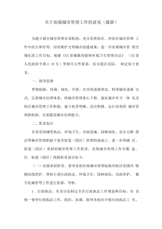 关于加强城市管理工作的意见