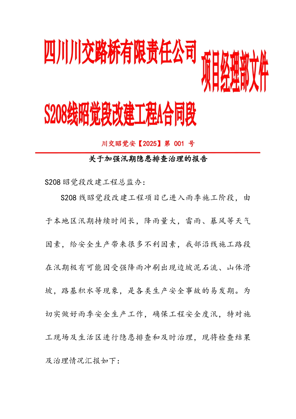 关于加强汛期隐患排查治理的报告_第1页