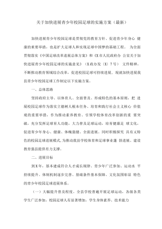 关于加快发展青少年校园足球的实施方案