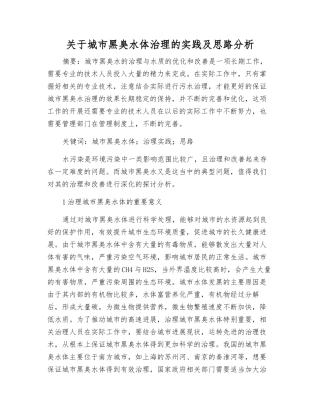 关于城市黑臭水体治理的实践及思路分析