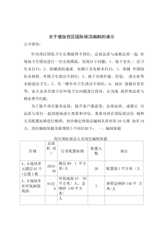 关于增加人员编制的请示