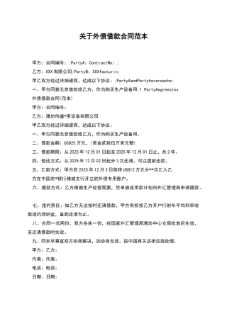 关于外债借款合同范本