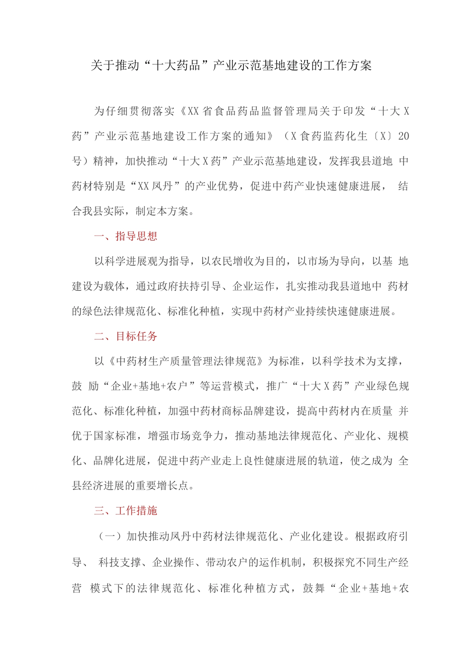 关于推进“十大药品”产业示范基地建设的工作方案_第1页