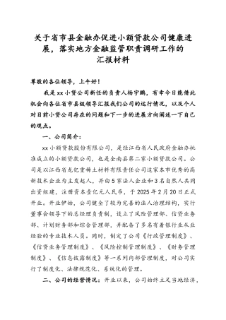 关于省市县金融办促进小额贷款公司健康发展-落实地方金融监管职责调研工作的汇报材料