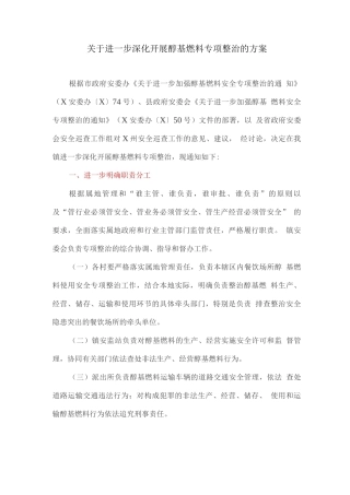 关于进一步深入开展醇基燃料专项整治的方案