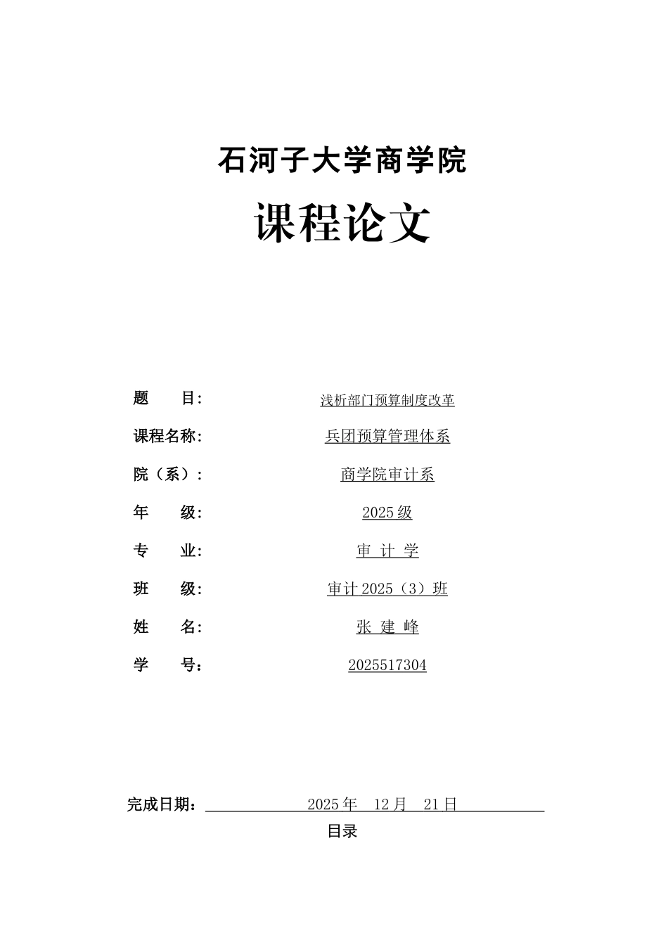 兵团预算管理体系论文模板_第1页