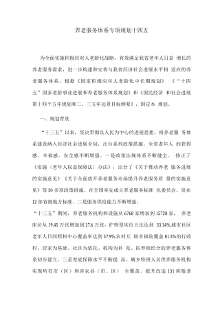 养老服务体系专项规划十四五