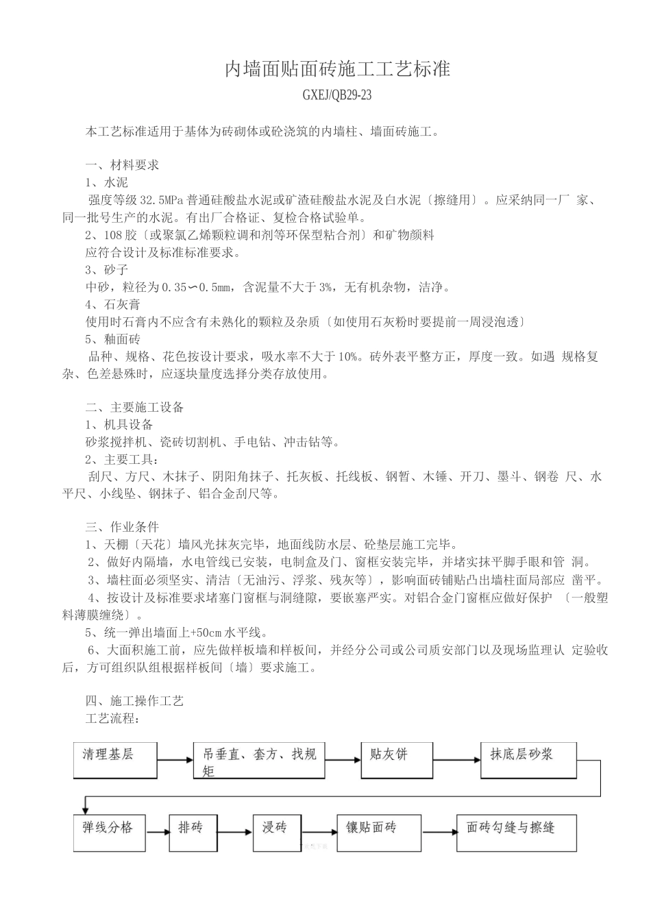内墙面贴面砖施工工艺标准_第1页