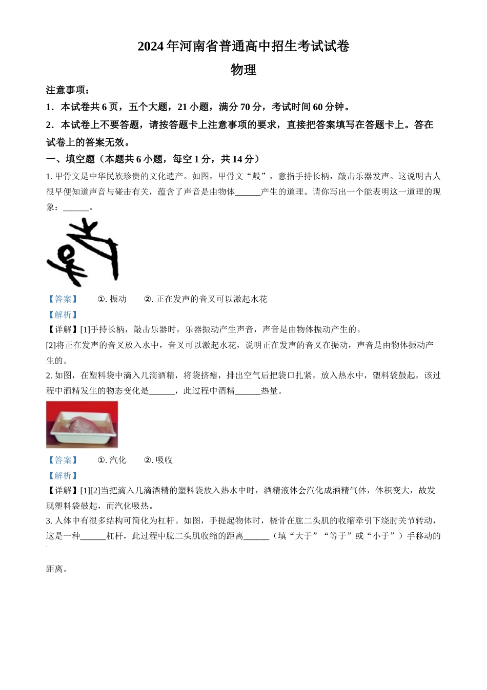 2024年河南省中考物理真题（解析版）_第1页