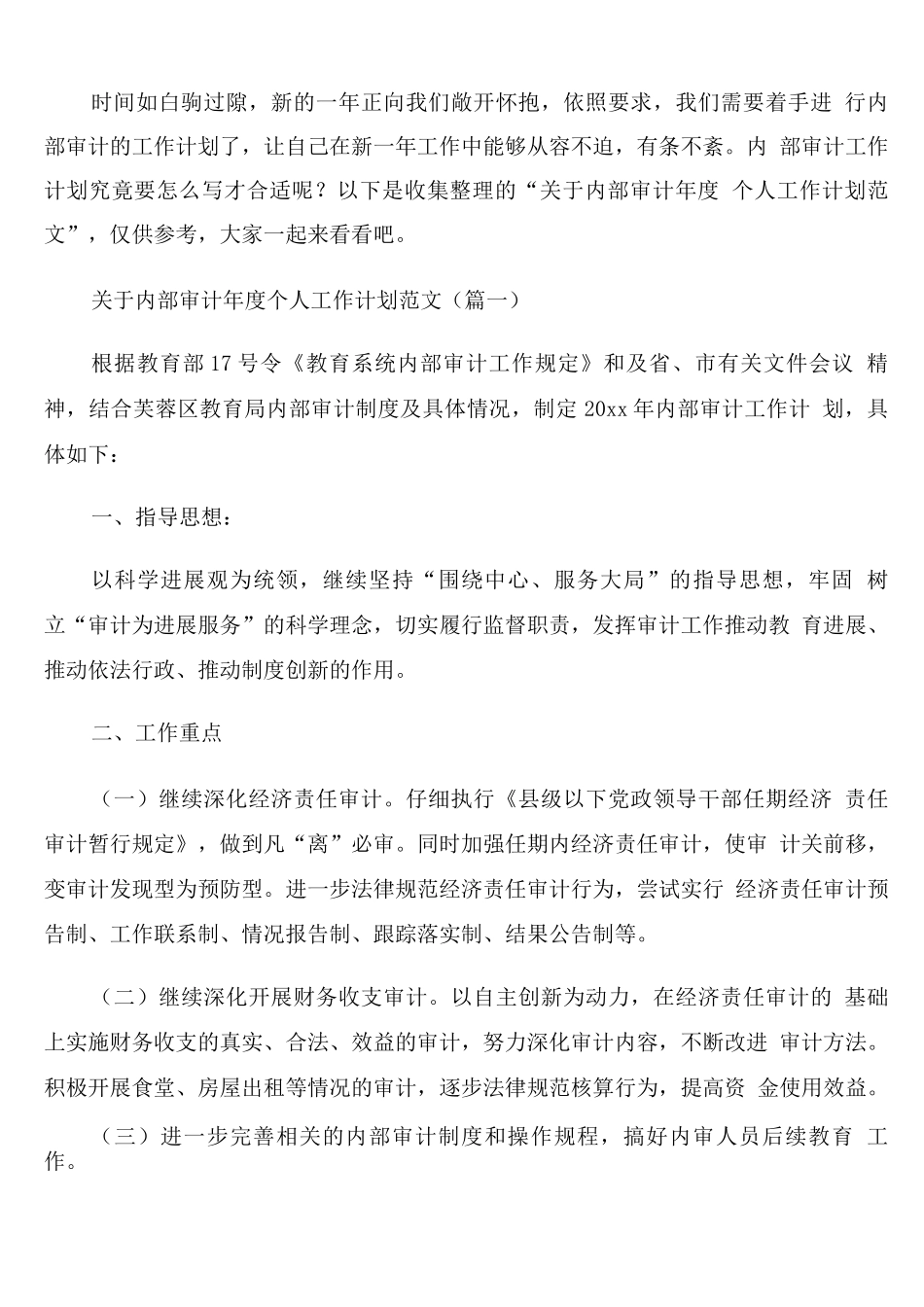内部审计年度个人工作计划范文_第1页