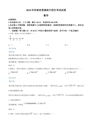 2024年河南省中考数学真题（解析版）