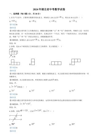 2024年湖北省中考数学真题 （解析版）