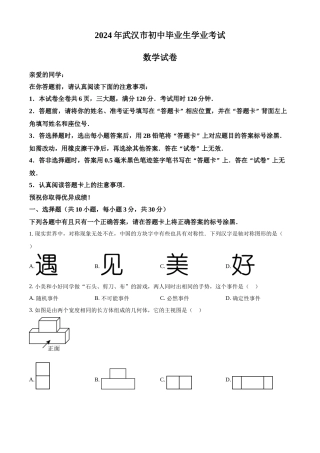2024年湖北省武汉市中考数学真题（原卷版）