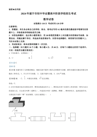 2024年四川省遂宁市中考数学真题（解析版）